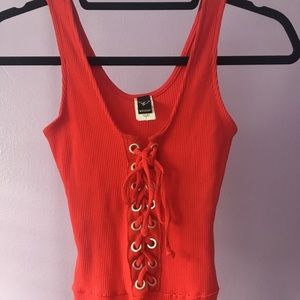 Red ribbed bodysuit